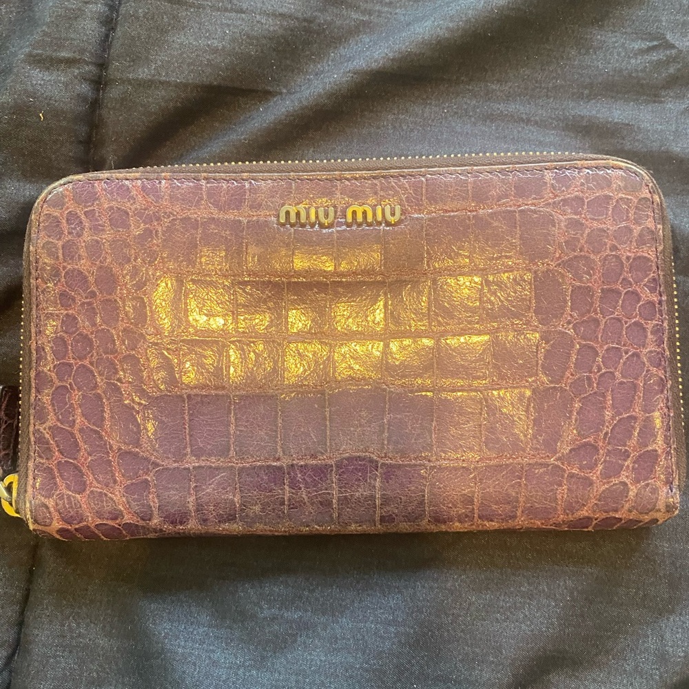 Miu Miu Purple Crocodile-Embossed Wallet